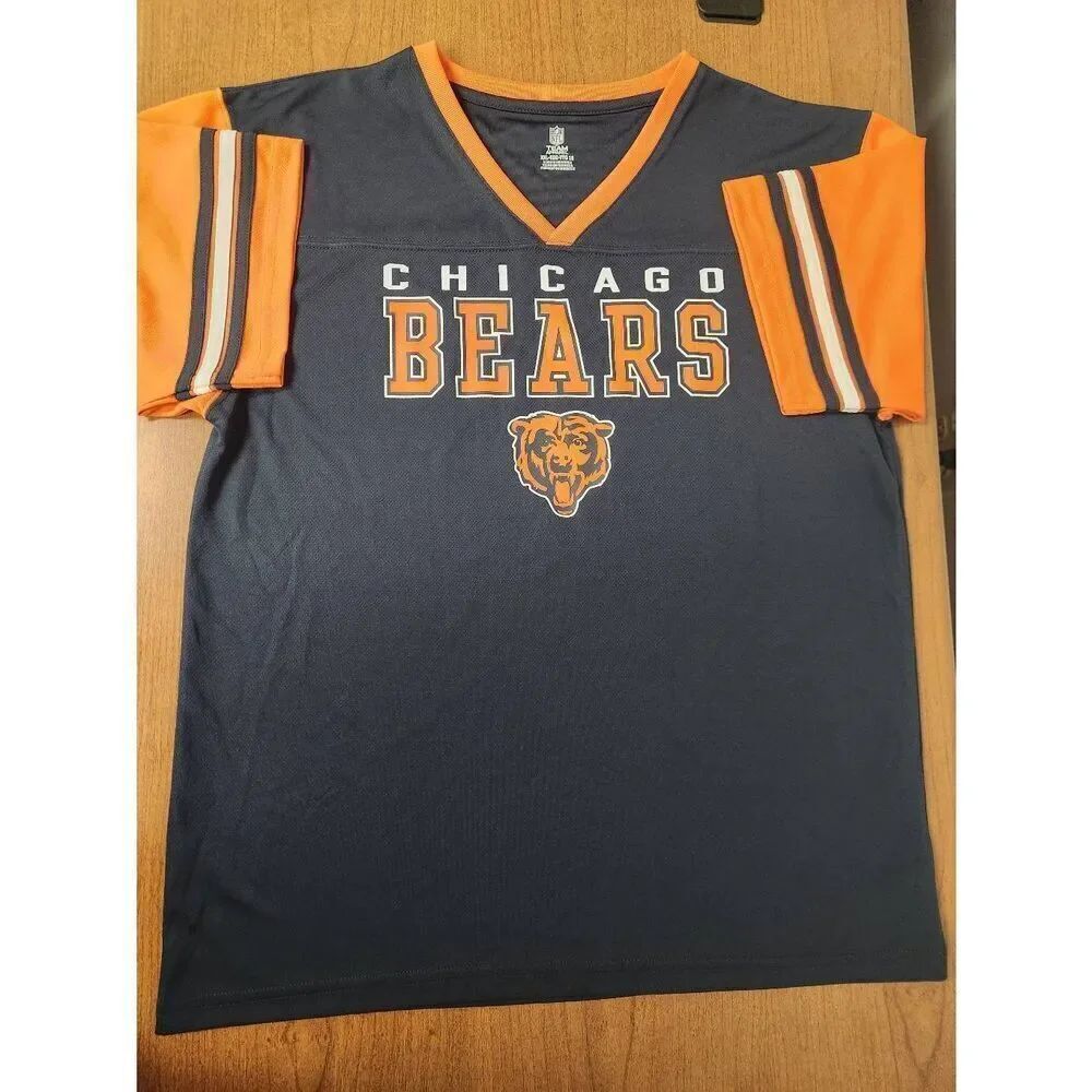 NFL Chicago Bears YOUTH XXL (18), navy and orange v neck shirt